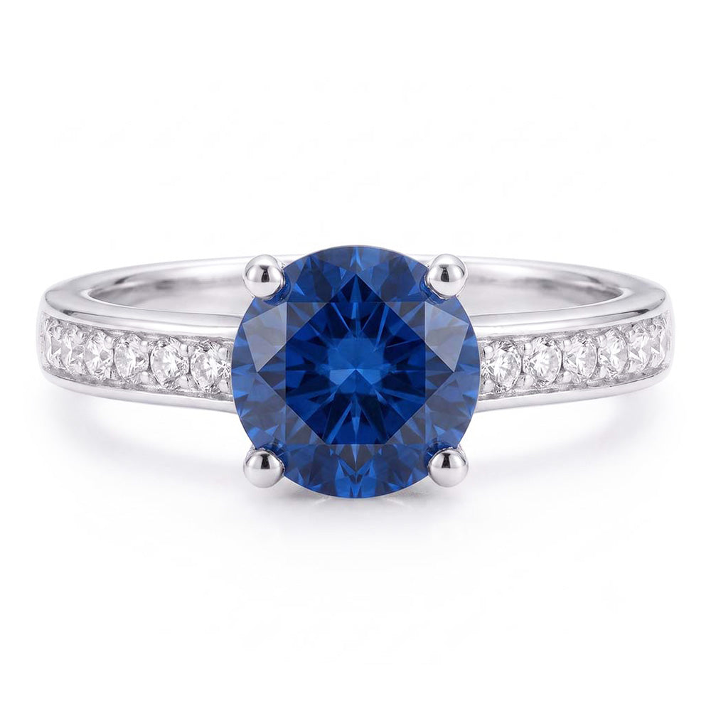 Ladies Sapphire Engagement Ring 2.50 Carats Round Natural Earth Mined Diamond Accented