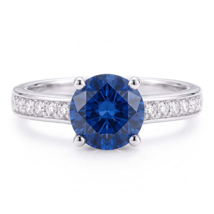 Ladies Sapphire Engagement Ring 2.50 Carats Round Natural Earth Mined Diamond Accented