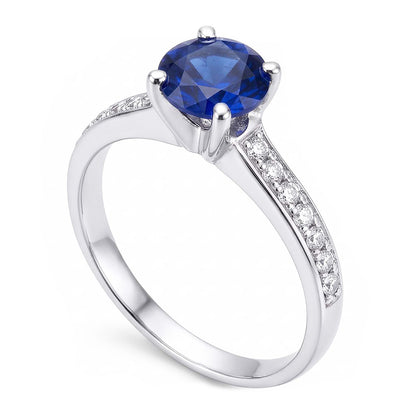 Ladies Sapphire Engagement Ring 2.50 Carats Round Natural Earth Mined Diamond Accented