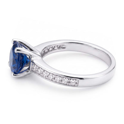 Ladies Sapphire Engagement Ring 2.50 Carats Round Natural Earth Mined Diamond Accented
