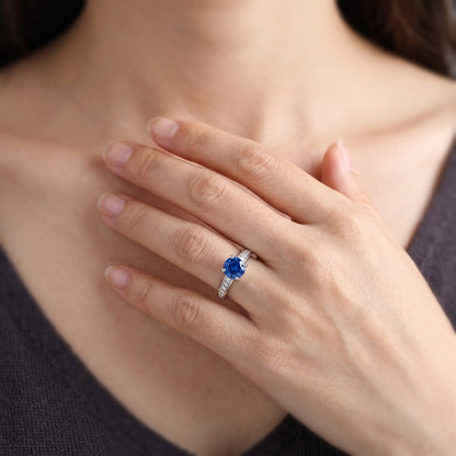 Ladies Sapphire Engagement Ring 2.50 Carats Round Natural Earth Mined Diamond Accented