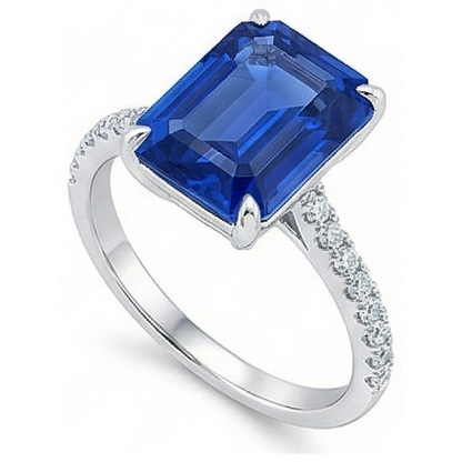 Ladies Solitaire Emerald Blue Sapphire Ring Accented Natural Earth Mined Diamonds 5 Carats