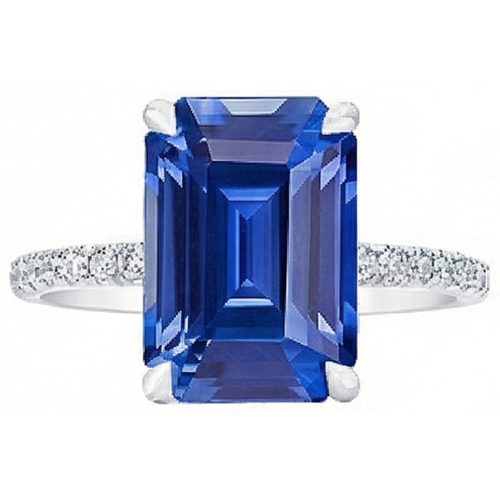 Ladies Solitaire Emerald Blue Sapphire Ring Accented Natural Earth Mined Diamonds 5 Carats