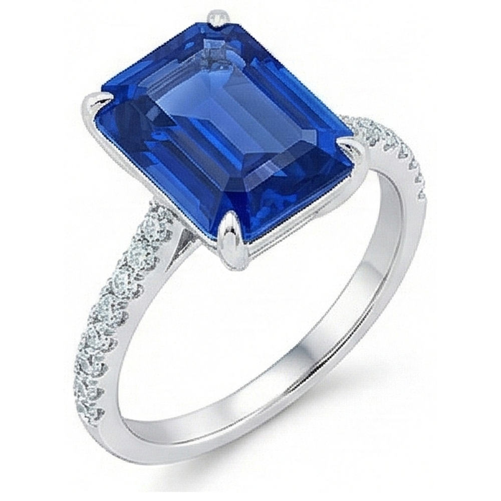 Ladies Solitaire Emerald Blue Sapphire Ring Accented Natural Earth Mined Diamonds 5 Carats