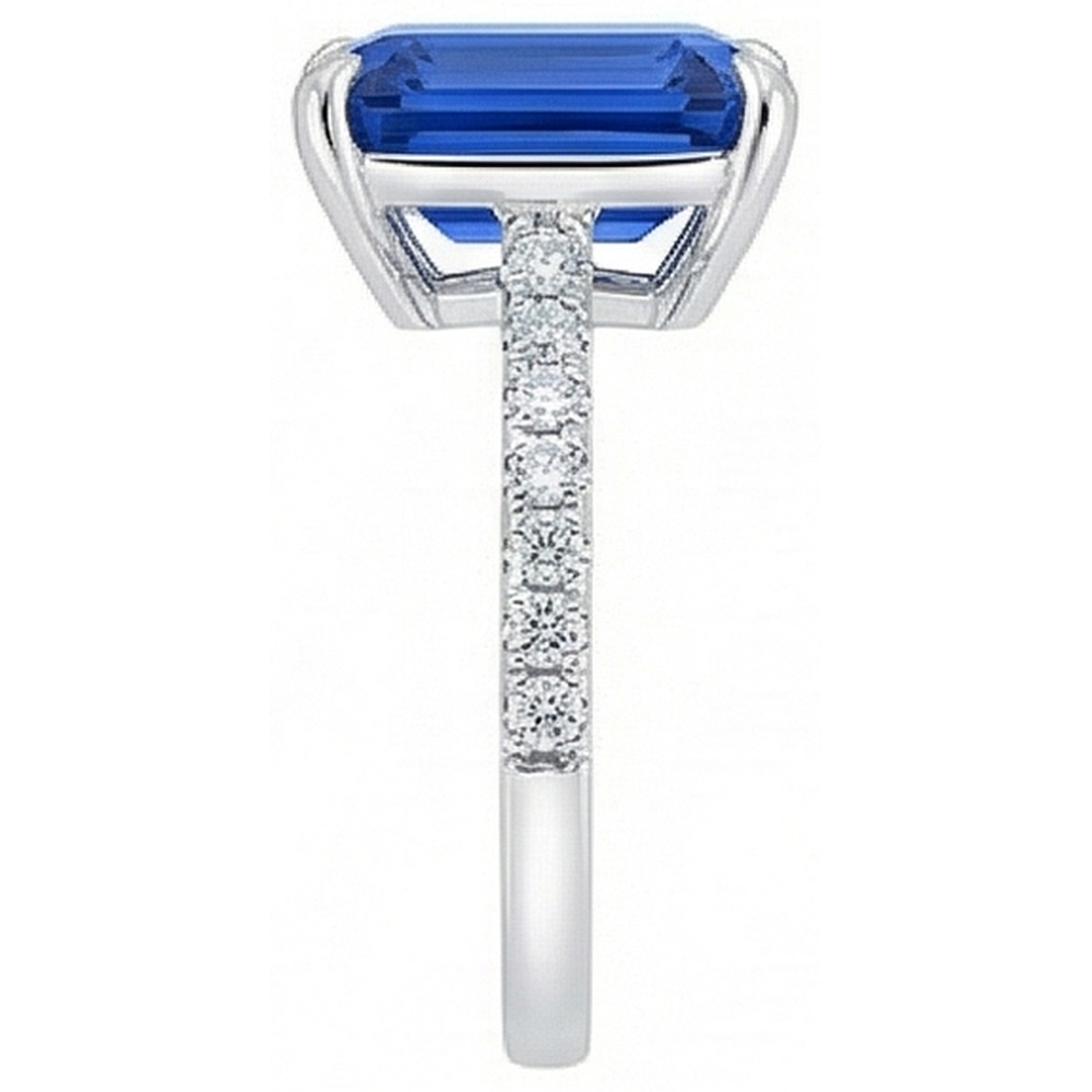 Ladies Solitaire Emerald Blue Sapphire Ring Accented Natural Earth Mined Diamonds 5 Carats