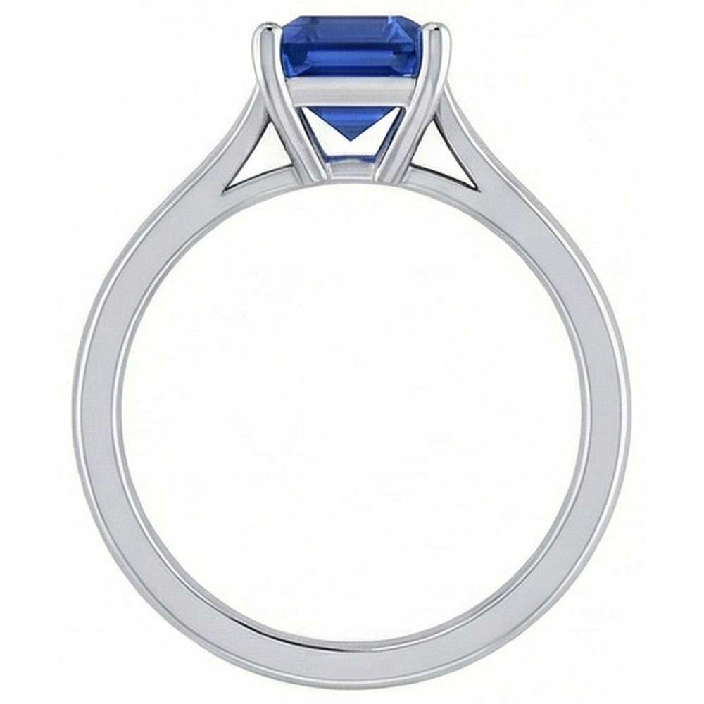 Natural Real ( Not Lab Grown )  Ladies Solitaire Ring Emerald Blue Sapphire 2 Carats 14K White Gold