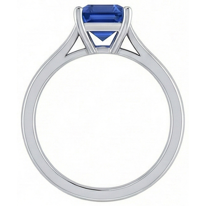 Natural Real ( Not Lab Grown )  Ladies Solitaire Ring Emerald Blue Sapphire 2 Carats 14K White Gold