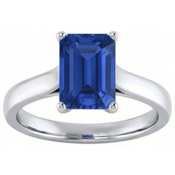 Natural Real ( Not Lab Grown )  Ladies Solitaire Ring Emerald Blue Sapphire 2 Carats 14K White Gold