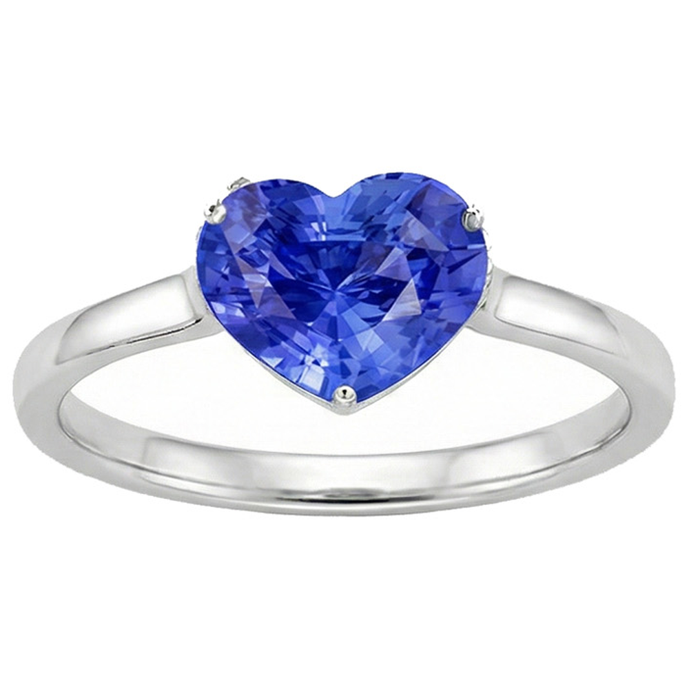 Natural Real ( Not Lab Grown )  Ladies Solitaire Ring Heart Light Blue Sapphire 14K Gold 2 Carats