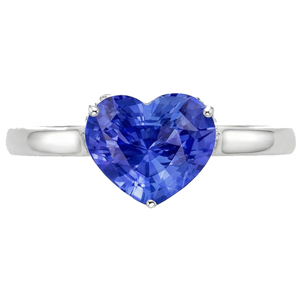 Natural Real ( Not Lab Grown )  Ladies Solitaire Ring Heart Light Blue Sapphire 14K Gold 2 Carats