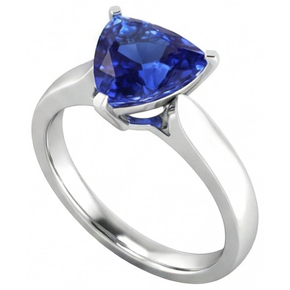 Natural Real ( Not Lab Grown )  Ladies Solitaire Trillion Sapphire Ring 1.50 Carats White Gold Jewelry