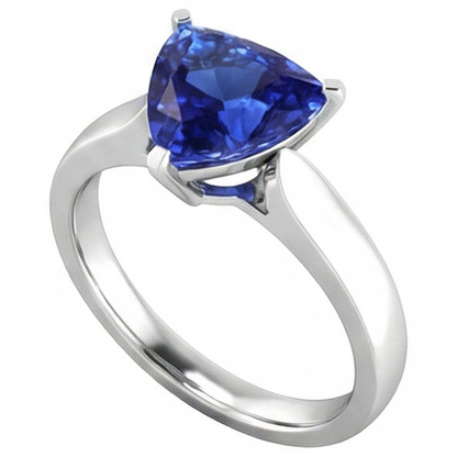 Natural Real ( Not Lab Grown )  Ladies Solitaire Trillion Sapphire Ring 1.50 Carats White Gold Jewelry
