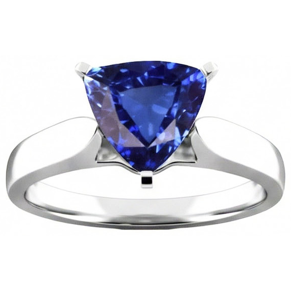 Natural Real ( Not Lab Grown )  Ladies Solitaire Trillion Sapphire Ring 1.50 Carats White Gold Jewelry