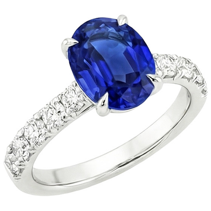 Ladies Solitaire With Accents Ring Blue Sapphire & Natural Earth Mined Diamonds 4 Carats