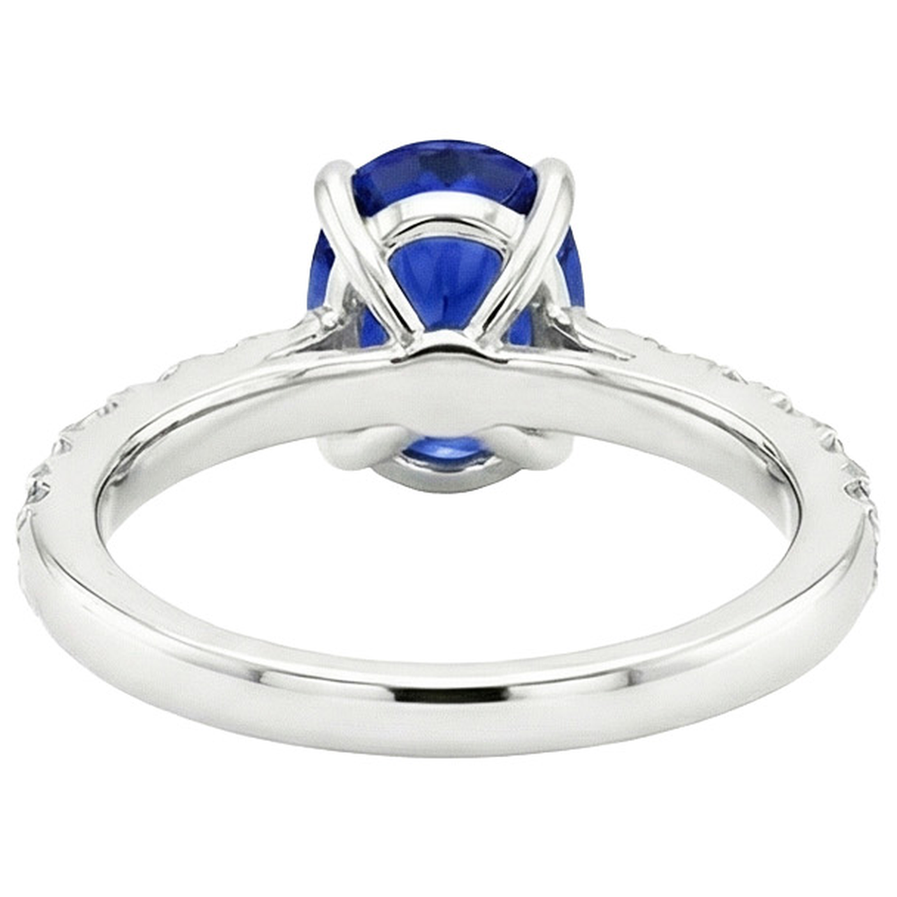 Ladies Solitaire With Accents Ring Blue Sapphire & Natural Earth Mined Diamonds 4 Carats