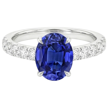 Ladies Solitaire With Accents Ring Blue Sapphire & Natural Earth Mined Diamonds 4 Carats