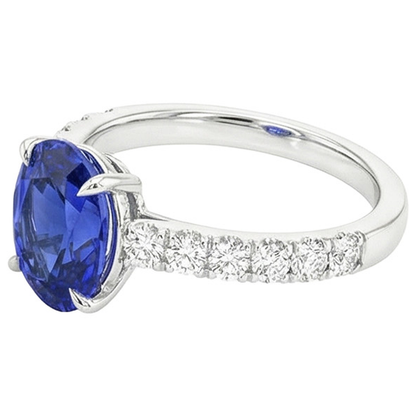 Ladies Solitaire With Accents Ring Blue Sapphire & Natural Earth Mined Diamonds 4 Carats