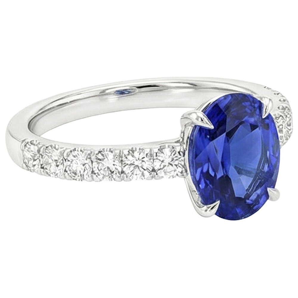 Ladies Solitaire With Accents Ring Blue Sapphire & Natural Earth Mined Diamonds 4 Carats