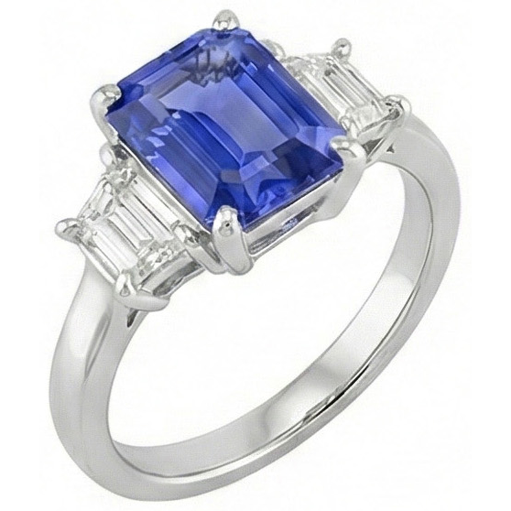 Natural Real ( Not Lab Grown )  Ladies Three Stone Emerald Ceylon Sapphire Ring 2.50 Carats White Gold