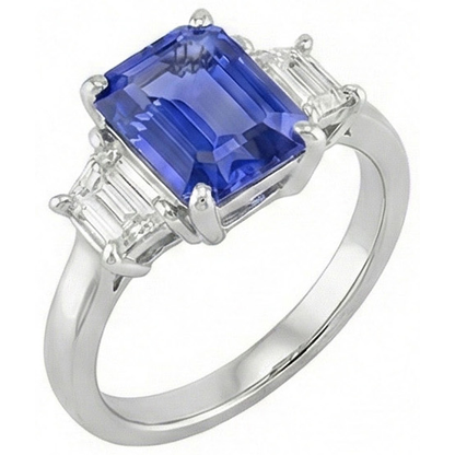 Natural Real ( Not Lab Grown )  Ladies Three Stone Emerald Ceylon Sapphire Ring 2.50 Carats White Gold