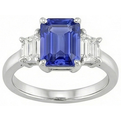 Natural Real ( Not Lab Grown )  Ladies Three Stone Emerald Ceylon Sapphire Ring 2.50 Carats White Gold