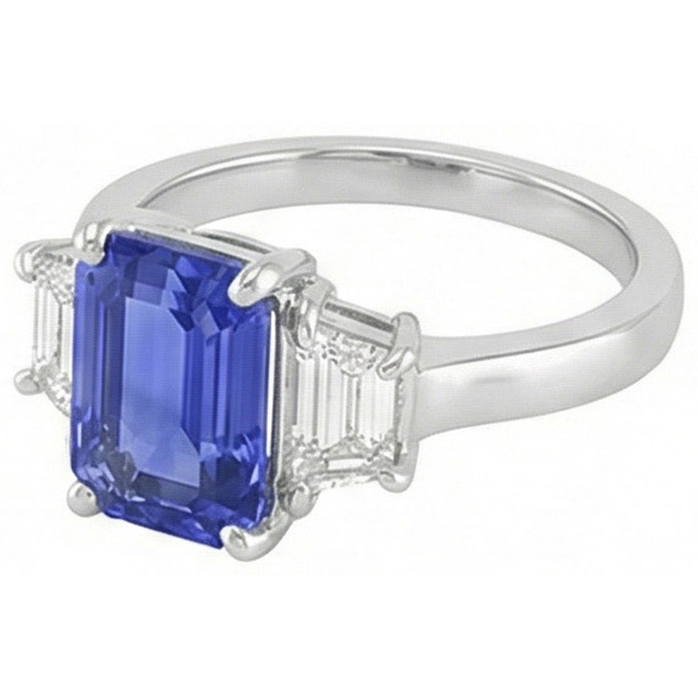Natural Real ( Not Lab Grown )  Ladies Three Stone Emerald Ceylon Sapphire Ring 2.50 Carats White Gold