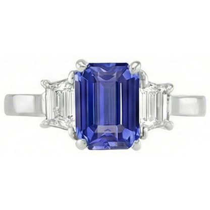Natural Real ( Not Lab Grown )  Ladies Three Stone Emerald Ceylon Sapphire Ring 2.50 Carats White Gold