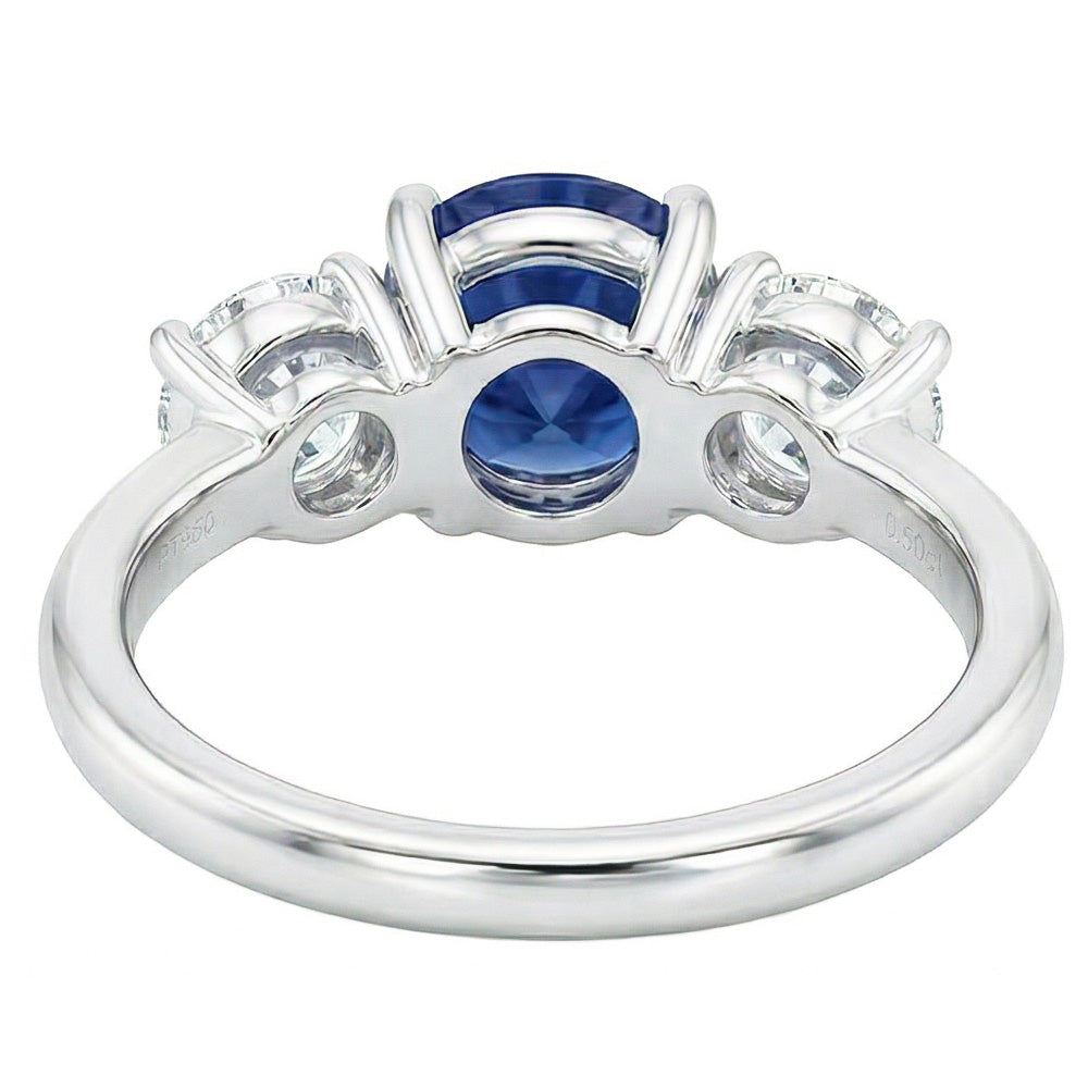 Ladies Three Stone Ring Round Ceylon Sapphire 2.50 Carats Natural Earth Mined Diamonds