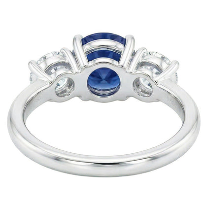 Ladies Three Stone Ring Round Ceylon Sapphire 2.50 Carats Natural Earth Mined Diamonds