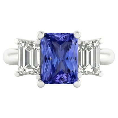 Ladies Wedding Ring Emerald Natural Earth Mined Diamonds 2 Carat Srilanka Sapphire 3 Stone