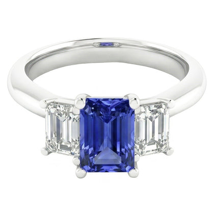 Ladies Wedding Ring Emerald Natural Earth Mined Diamonds 2 Carat Srilanka Sapphire 3 Stone