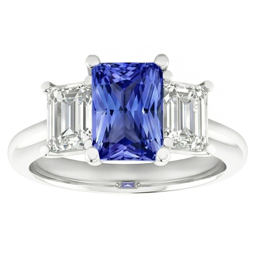 Ladies Wedding Ring Emerald Natural Earth Mined Diamonds 2 Carat Srilanka Sapphire 3 Stone