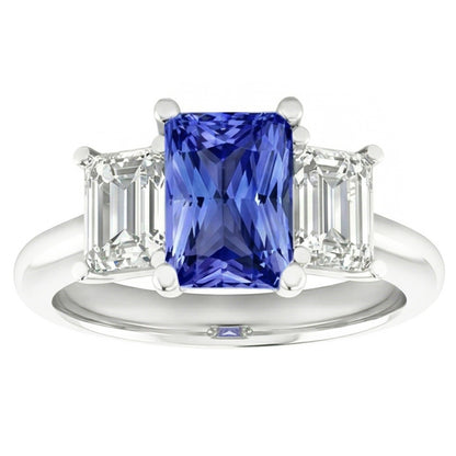 Ladies Wedding Ring Emerald Natural Earth Mined Diamonds 2 Carat Srilanka Sapphire 3 Stone