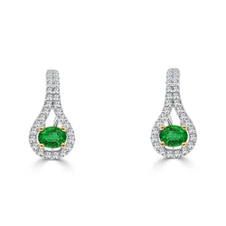 Ladies Drop Earrings 5.90 Carats Green Emerald And Diamonds White Gold 14K