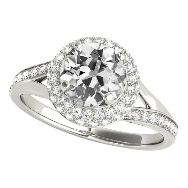 Ladies Halo Round Old Miner Diamond Ring 4.50 Carats White Gold 14K