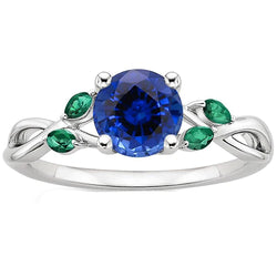 Ladies Natural Blue Sapphire & Emeralds Gemstone Ring 3 Carats