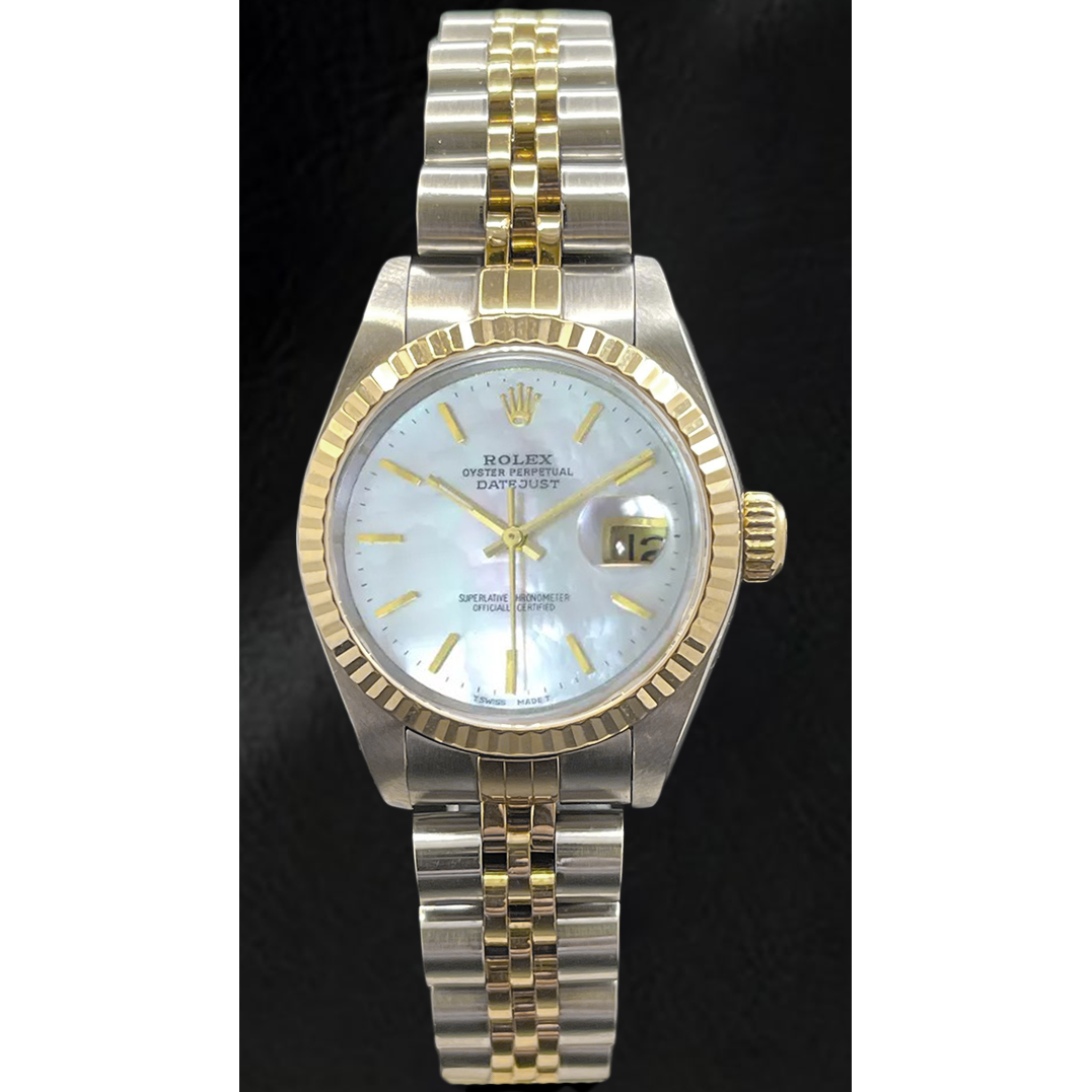 Ladies Rolex Datejust 26mm Mother Of Pearl Stick Dial Two Tone Watch