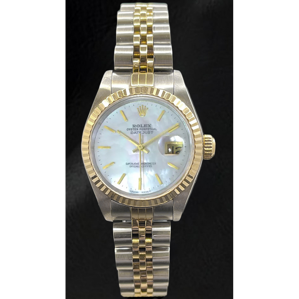 Ladies Rolex Datejust 26mm Mother Of Pearl Stick Dial Two Tone Watch