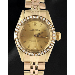 Ladies Rolex Oyster Perpetual Diamond Bezel Yellow Gold Watch