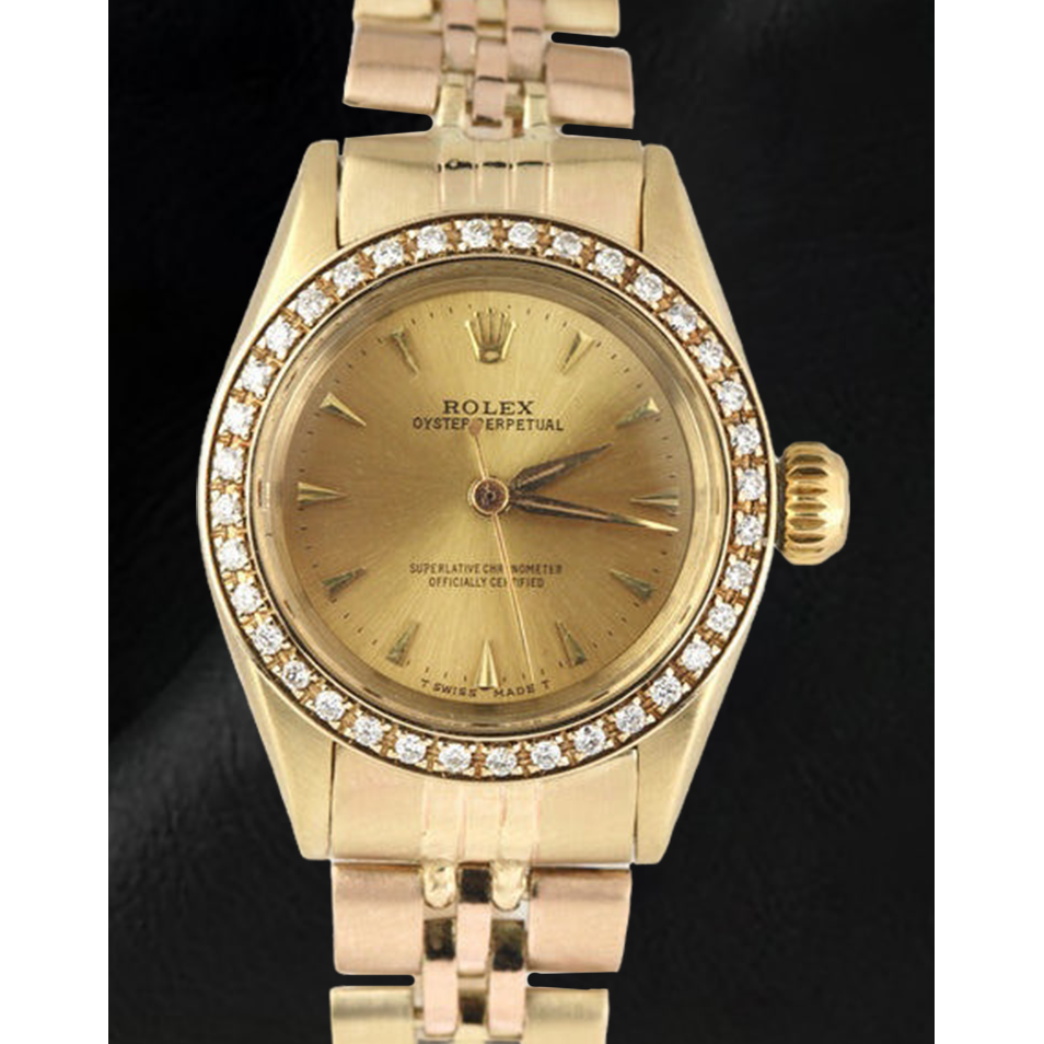 Ladies Rolex Oyster Perpetual Diamond Bezel Yellow Gold Watch