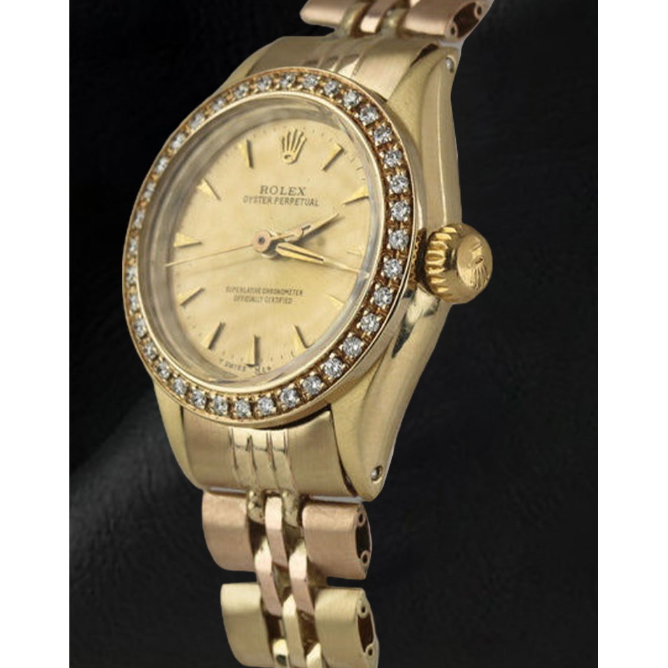 Ladies Rolex Oyster Perpetual Diamond Bezel Yellow Gold Watch
