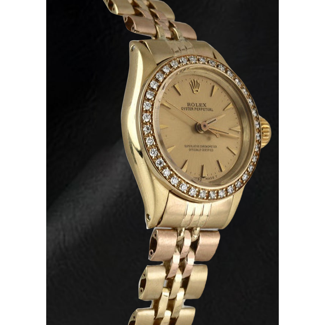 Ladies Rolex Oyster Perpetual Diamond Bezel Yellow Gold Watch