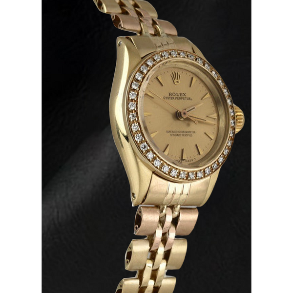 Ladies Rolex Oyster Perpetual Diamond Bezel Yellow Gold Watch