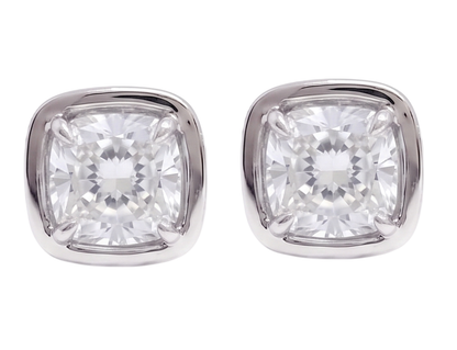 Ladies 2 Carat Cushion Cut Stud Lab Grown Diamonds Earring White Gold 14K