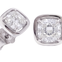 Ladies 2 Carat Cushion Cut Stud Lab Grown Diamonds Earring White Gold 14K