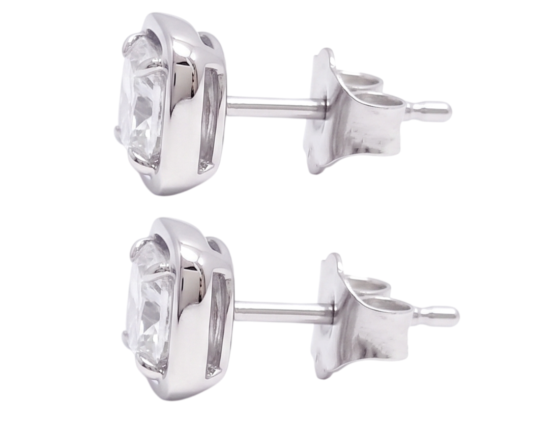 Ladies 2 Carat Cushion Cut Stud Lab Grown Diamonds Earring White Gold 14K