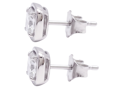 Ladies 2 Carat Cushion Cut Stud Lab Grown Diamonds Earring White Gold 14K