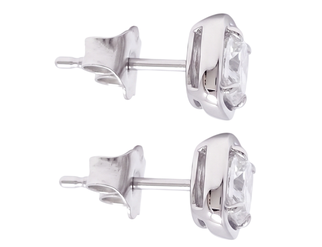 Ladies 2 Carat Cushion Cut Stud Lab Grown Diamonds Earring White Gold 14K