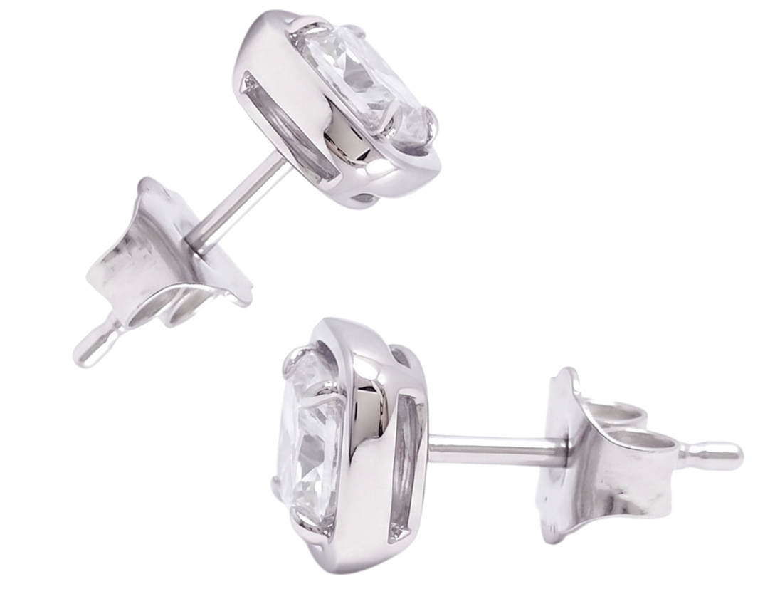 Ladies 2 Carat Cushion Cut Stud Lab Grown Diamonds Earring White Gold 14K