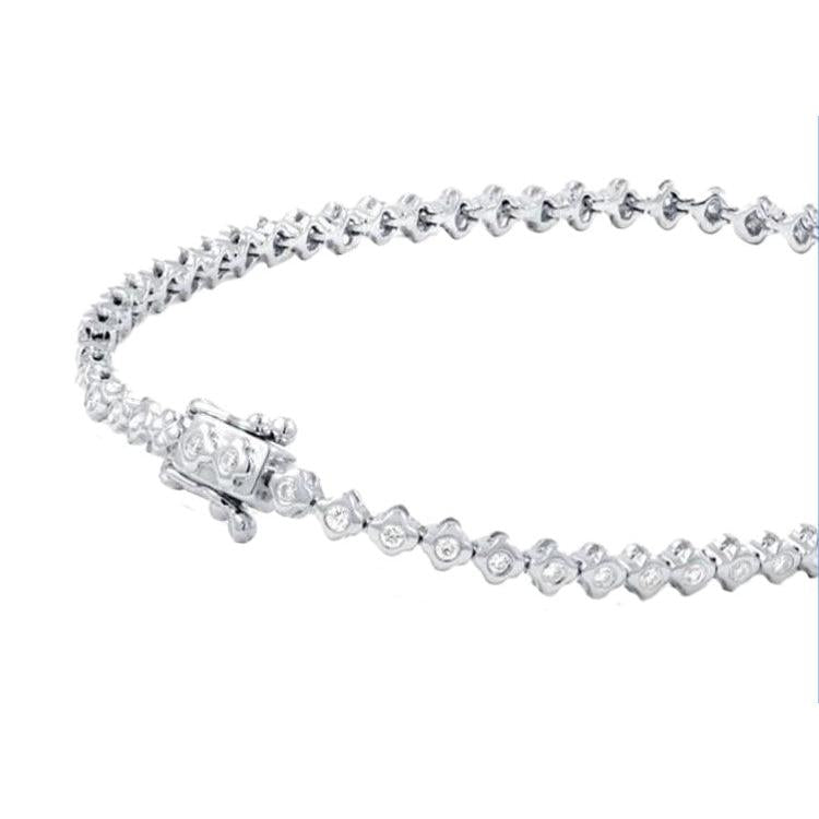 Ladies Bracelet 3 Carats Round Cut Small Natural Earth Mined Diamonds White Gold 14K